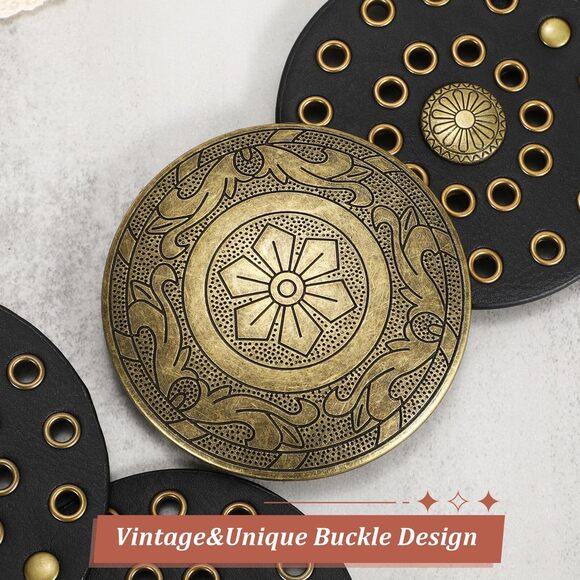 8631 Women Wide Western Disc Belt Cowgirl Boho Leather Belt For Jeans Dress - Picture 5 of 5